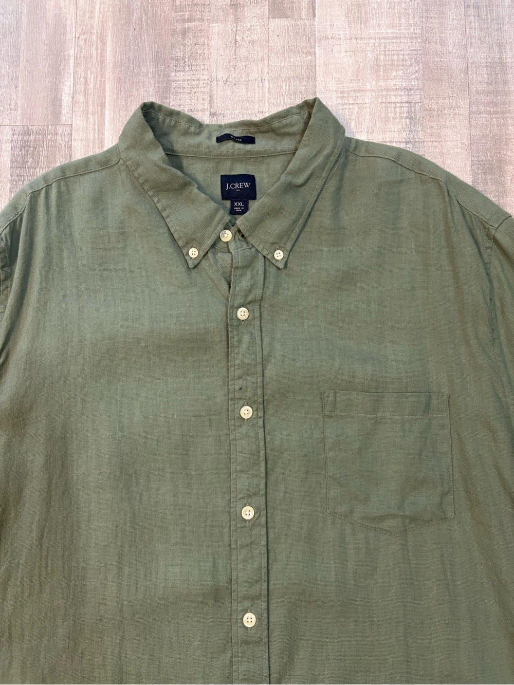 J.Crew Men’s XXL Slim Fit Linen Blend Button Front Shirt Green Short Sleeve